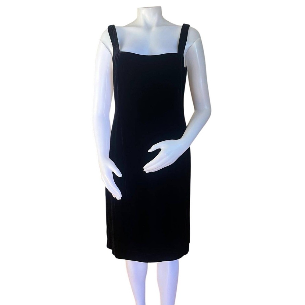 Vintage Adrianna Papell Black Silk Velvet Sheath Dress 10 Cocktail LBD 90s Y2K